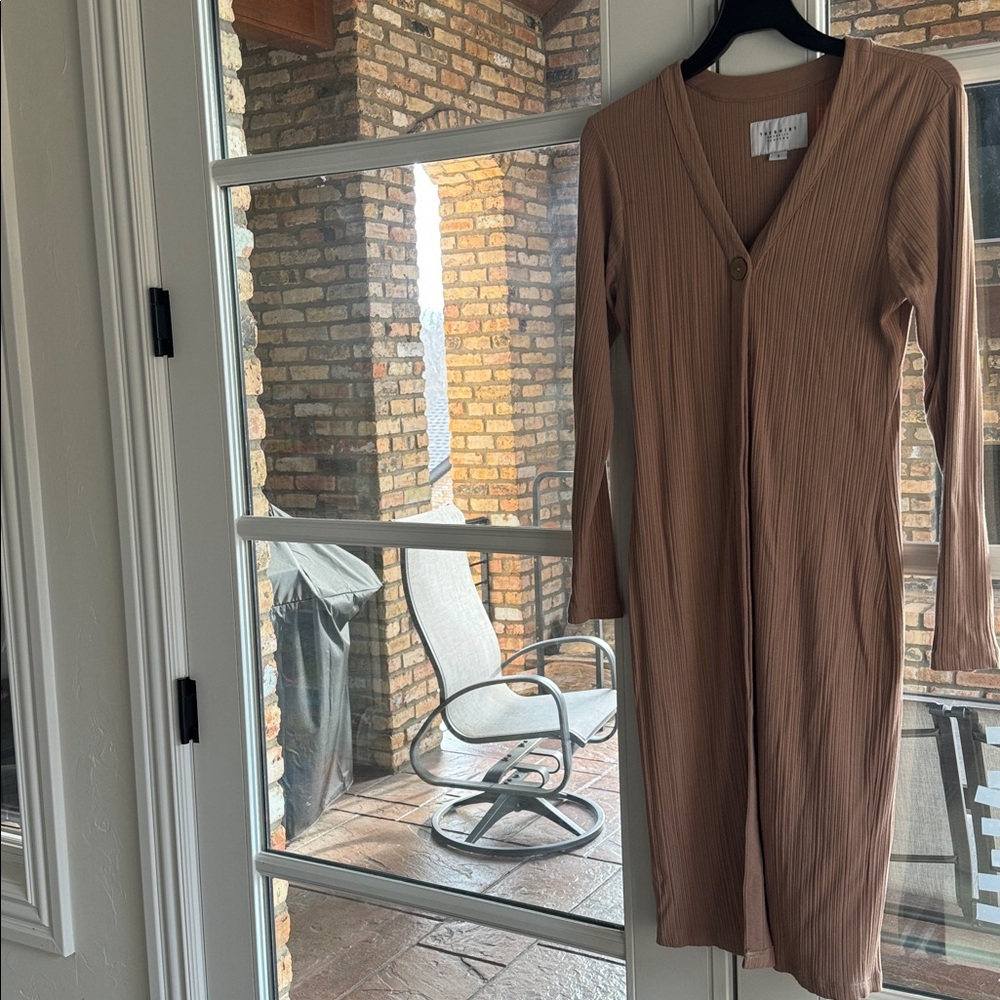 The Shirt by Rochelle Behrens Duster/Cardigan Sweater Dress in Camel, S